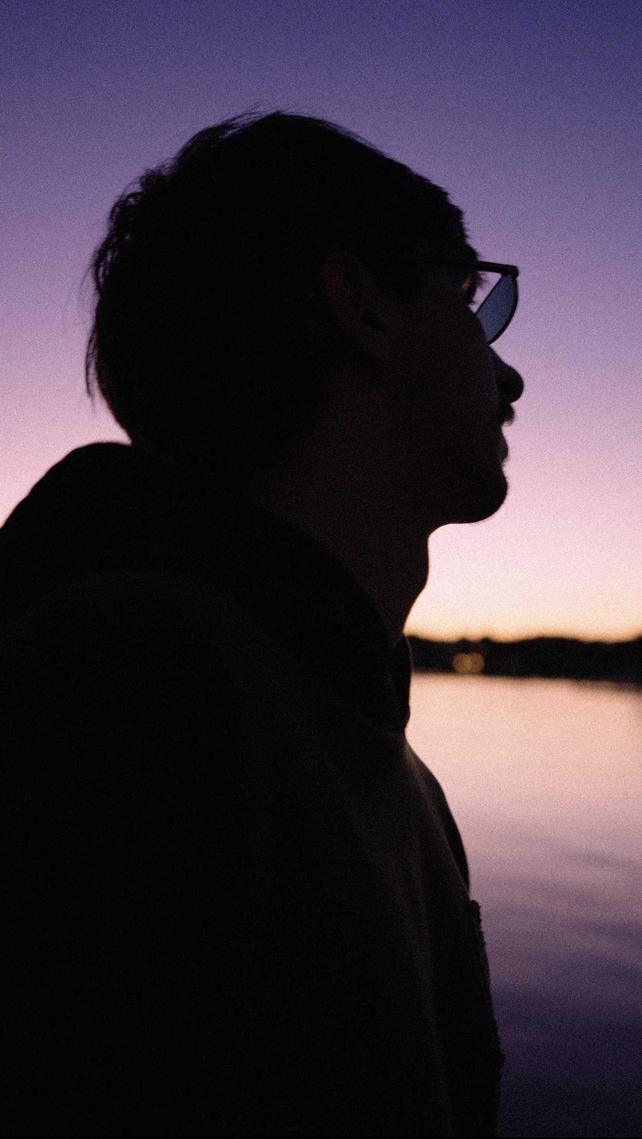 LOWD in profile beside the water at dusk